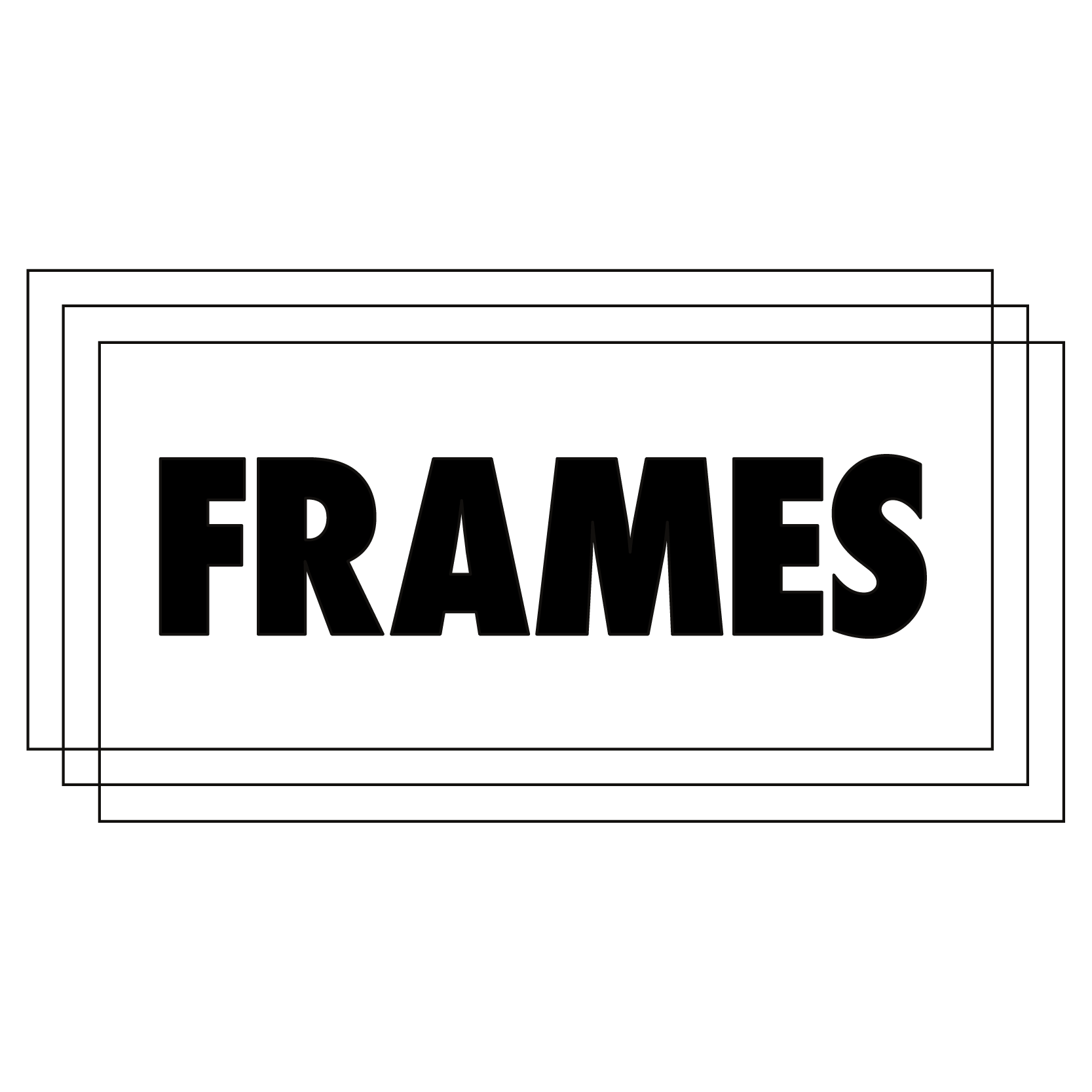 25Frames Texte "FRAMES" en lettres noires sur fond blanc, encadré par trois rectangles noirs superposés.