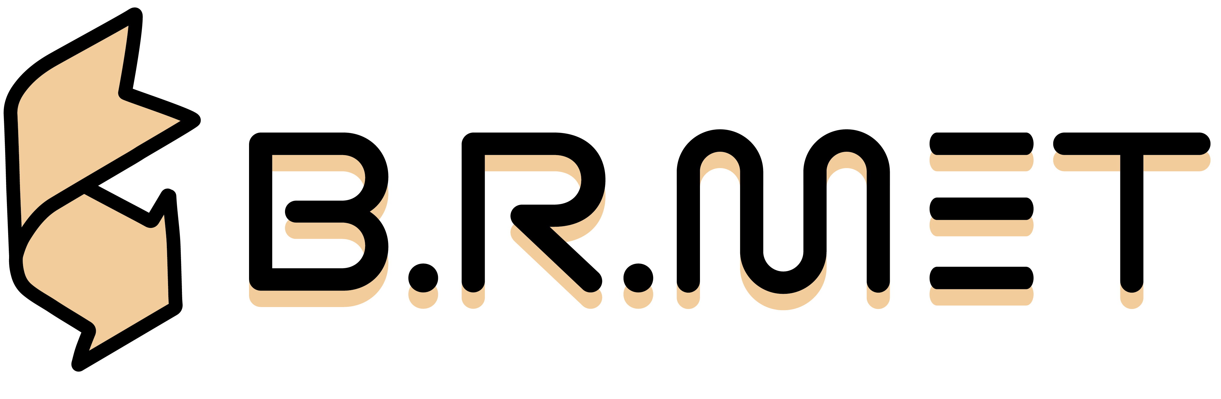 BRMET Logo stylisé avec des lettres noires et éléments graphiques beiges sur fond transparent, formant "B.R.MET".