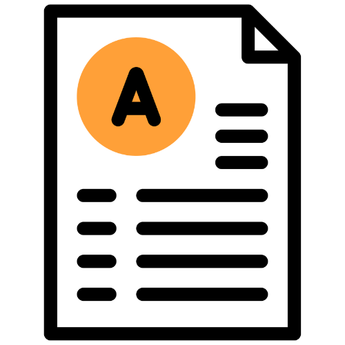 Une lettre A noire sur fond orange circulaire, centrée sur un arrière-plan transparent.