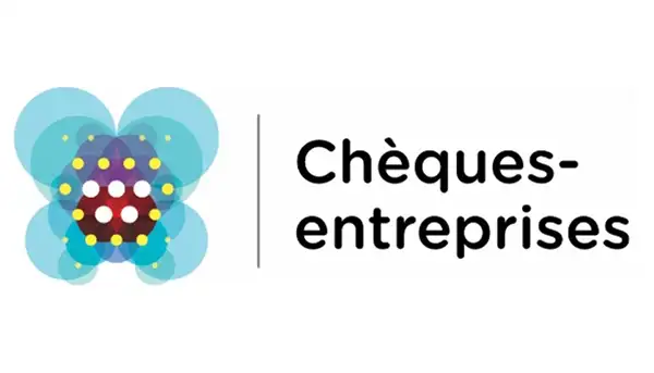 Logo avec des cercles colorés et le texte "Chèques-entreprises" en noir sur fond blanc.